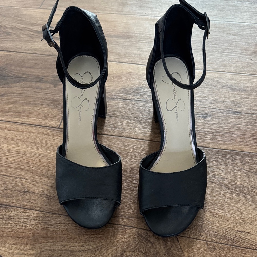 Jessica Simpson Black Open-Toe Ankle-Strap Block Heels